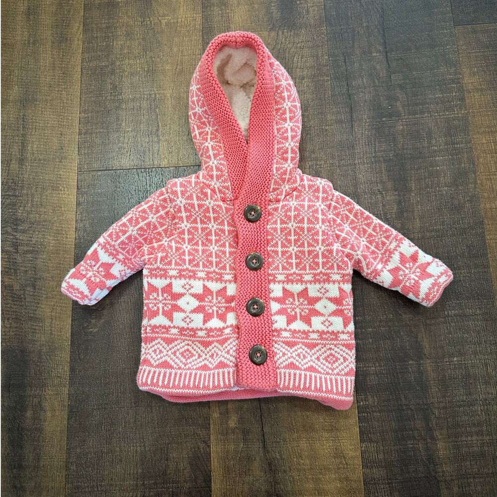 Hanna Andersson Fair Isle Hooded Sweater Jacket Pink Size 50 (0-3M)